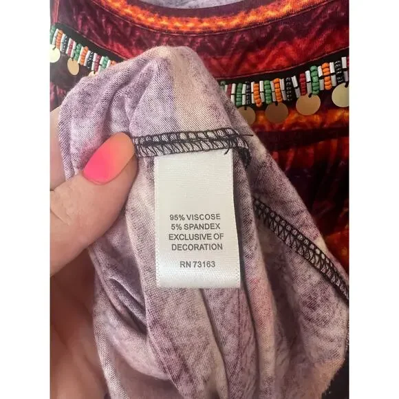 Cupio Women's Red Orange Multicolored Embellished Sleeveless Tank Top Size Small - Picture 6 of 7